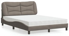 vidaXL Cama com colchão 140x190 cm tecido castanho-acinzentado