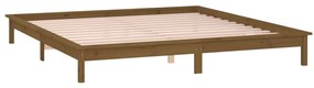 Estrutura de cama c/ LED 140x190 cm madeira maciça castanho-mel
