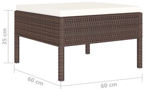 4 pcs conjunto lounge jardim c/ almofadões vime PE castanho