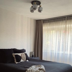 Foco de teto preto com dourado e vidro fumê 3 luzes - Zuzanna