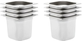 vidaXL Recipientes gastronorm 8 pcs GN 1/6 150 mm aço inoxidável
