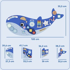 Quadro Sensorial Montessori Baleia Busy Board 13 em 1 para Crianças +2 Anos, Azul