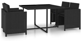 vidaXL 5 pcs conjunto jantar exterior com almofadões vime PE preto