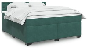 vidaXL Cama com molas/colchão 180x200 cm veludo verde-escuro