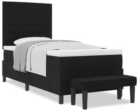 Cama Box Spring com Colchão e Banco Preto 90x200 cm Tecido