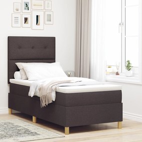 Cama Box Spring com Colchão Marrom Escuro 80x200 cm Tecido