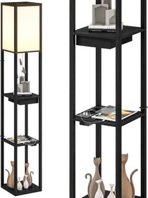 Candeeiro de pé com prateleiras 26 x 26 x 159 cm, moderno, com LED e portas USB A+C, interruptor de pé para sala de estar, quarto, escritório, preto