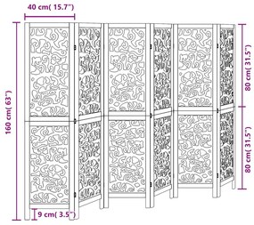 Biombo com 6 painéis madeira de paulownia maciça preto