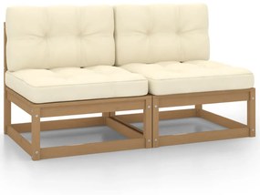 vidaXL Sofás de centro jardim c/ almofadões 2 pcs pinho maciço creme