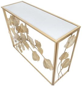 MESA CONSOLA EM FERRO LEAF 108X36,5X80 CM DOURADO