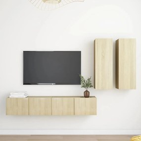 4pcs conjunto de móveis de TV derivados madeira carvalho sonoma