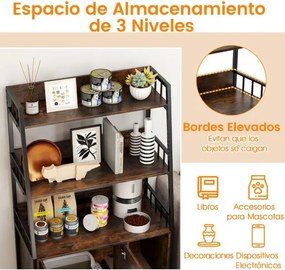 Móvel para caixa areia gatos (NÃO INCLUIDA) 80 x 40 x 132 cm com 2 prateleiras e Estação de carregamento integrada Castanho e preto