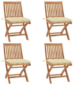 vidaXL Cadeiras de jardim dobráveis c/ almofadões 4 pcs teca maciça