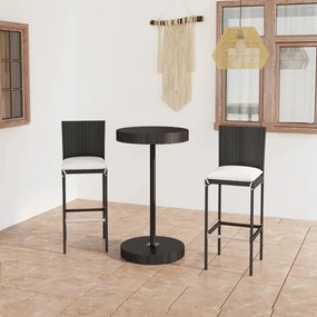 vidaXL 3 pcs conjunto bar de jardim com almofadões vime PE preto