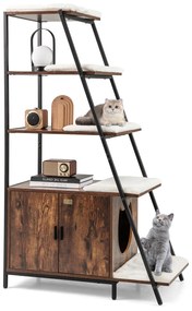 Caixa de areia grande para gatos com compartimento de armazenamento e tapetes de pelúcia removíveis - Branco