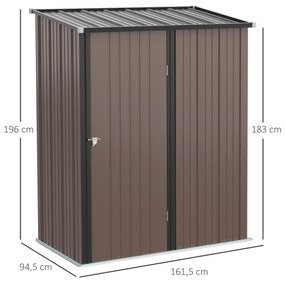 Abrigo de Jardim 1,34m² 161,5x94,5x196cm Abrigo de Exterior de Aço Galvanizado com Porta e Fechadura para Armazenamento de Ferramentas Marrom