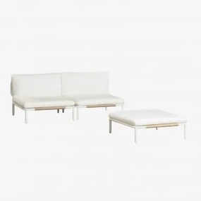 Conjunto De Jardim Com Sofá Modular De 2 Peças E Puff Em Aço Roubly Beige De Amêndoa - Sklum