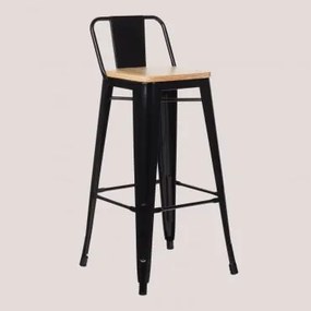 Banco Lix 75cm Alto Com Encosto Em Aço E Madeira Preto - Sklum