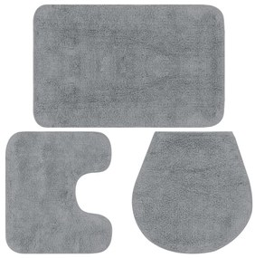 vidaXL Conjunto tapetes de casa de banho 3 pcs tecido cinzento