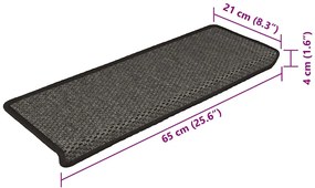 Tapetes escada adesivos aspeto sisal 15pcs 65x21x4 cm antracite