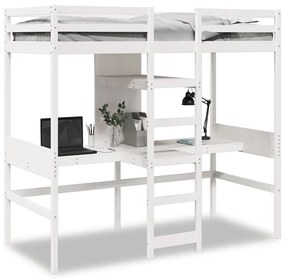 Cama alta c/ secretárias/prateleiras 90x200 cm pinho branco