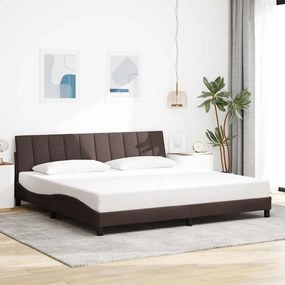 Estrutura de cama sem colchão 200x200 cm tecido castanho-escuro