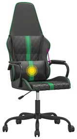 Cadeira gaming massagens couro artificial verde e preto