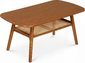 Mesa de Centro Retangular, 100 x 53,5 x 45,5 cm, Prateleira de Rotim PE, Castanho