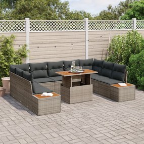Conjunto de Jantar de Jardim com 10 Peças e Almofadas Cinza em Rattan