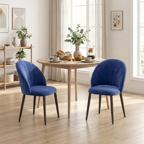 Conjunto de 2 cadeiras de sala de jantar, cadeiras de cozinha estofadas sem braços, pés em aço, 52x55x79 cm, azul