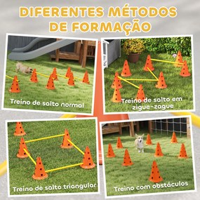 Conjunto de Agilidade para Cães Barreiras de Obstáculos para Treino de Coordenação 8 Cones 8 Barras Bolsa de Transporte Laranja