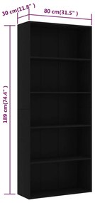 Estante com 5 prateleiras 80x30x189 cm contraplacado preto