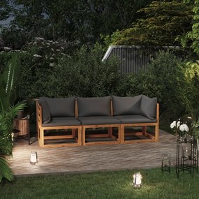vidaXL Banco de jardim 3 lugares c/ almofadões madeira acácia maciça