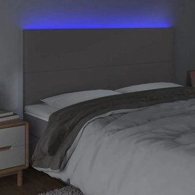 Cabeceira cama c/ LED 180x5x118/88cm couro artificial cinzento