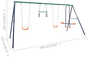 Conjunto de baloiços com argolas de ginástica e 4 assentos aço