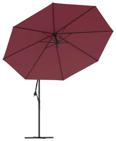 Guarda-sol cantilever de jardim c/ poste alumínio 350 cm bordô