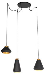 Candeeiro de suspensão moderno 3-light preto com ouro - Mia Design,Moderno