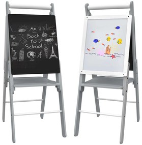 AIYAPLAY Cavalete Infantil com Quadro Branco Preto Altura Ajustável Arte 40x56x107/112/117 cm Cinza para Crianças