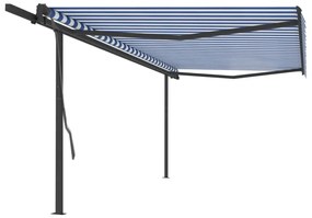 vidaXL Toldo retrátil manual com postes 5x3 m azul e branco