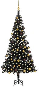 vidaXL Árvore Natal artificial pré-iluminada c/ bolas PVC preto