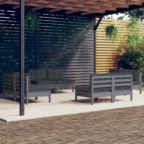 8 pcs conj. lounge de jardim com almofadões antracite pinho