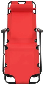 Espreguiçadeiras dobráveis c/ apoio de pés 2 pcs aço vermelho