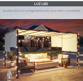 Pérgola de Jardim com Teto Retrátil Pérgola com Luzes LED Energia Solar Estrutura de Aço 297x397x220 cm Creme