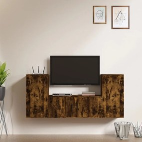 Conjunto móveis de TV 3 pcs madeira processada carvalho fumado
