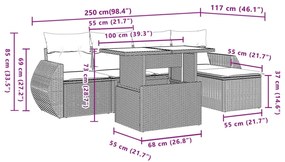 6 pcs conjunto sofás de jardim com almofadões vime cinzento