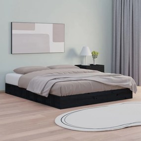 Estrutura de cama king 150x200 cm madeira maciça preto