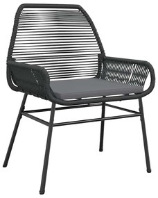 Conjunto de jantar jardim 7 peças almofadas vidro vime PE preto