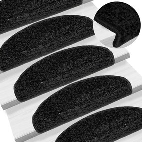 vidaXL Tapetes de escada 15 pcs 65x21x4 cm preto