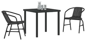 Conjunto de Jantar de Jardim 3 Peças em Rattan Polipropileno Preto