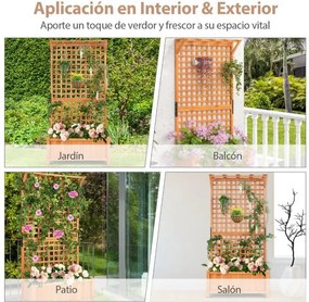 Floreira elevada para jardim 90 x 44,5 x 183,5 cm com treliça de madeira maciça com orifícios de drenagem para interior e exterior Natural